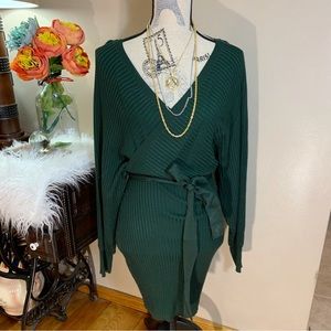 Love Tree off shoulder Women's hunter green Sweater Dress - Size S